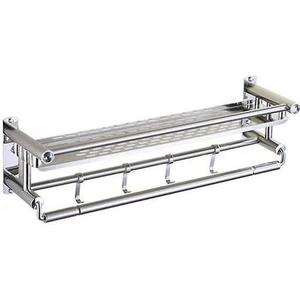 Homeminn Punch Içermeyen Çift/tek Katmanlı Paslanmaz Çelik Havlu Rafı (60*15.5*15.5cm) (Gümüş) (Yurt Dışından)