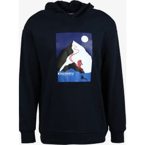 Discovery Expedition Lacivert Erkek Kapüşonlu Loose Fit Baskılı Sweatshirt D3WM-SWT35