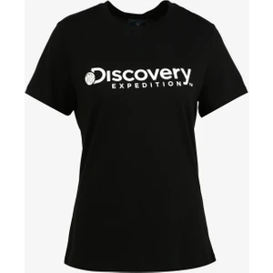 Discovery Expedition Siyah Kadın Bisiklet Yaka Baskılı T-Shirt D3WL-TST1