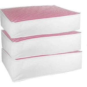 3'lü Set Baza Altı Düzenleyici Büyük Boy Hurç Pembe Çizgili 70X50X25 cm