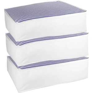 3'lü Set Baza Altı Düzenleyici Büyük Boy Hurç Lacivert Çizgili 70X50X25 cm