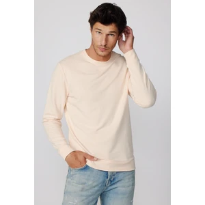 Pamuk Bisiklet Yaka Basic Ekru Sweatshirt