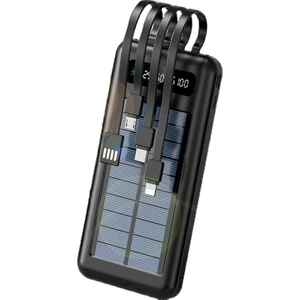Acl 10000 Mah Powerbank Göstergeli Powerbank Solar Fenerli Güneş Enerjili Type C - Lightning - Micro USB - USB Kablolu Powerbank Taşınabilir Şarj Aleti Hızlı Şarj Aleti Powerbank Pw-59