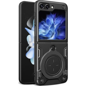 Samsung Galaxy Z Flip5 Yüzük Standlı Sert Koruyucu Plastik Kılıf - Siyah AL8847