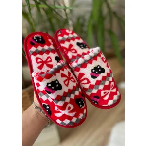 Kadın Kışlık Kedi Kurdela Desenli Terlik Ev Terliği