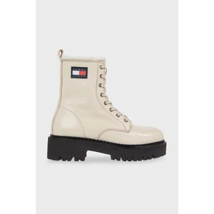 Tommy Jeans Deri Fermuarlı Bağcıklı Logolu İçi Yünlü Çizme Bayan Çizme EN0EN02317 Aev