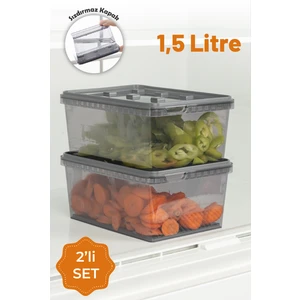 2li 1,5 Litre Block Sızdırmaz Saklama Kabı Seti  Antrasit