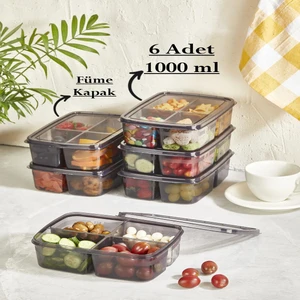 Füme Large 6 Adet Saklama Kabı Seti 4 Bölmeli Et Sebze Kıyma Dondurulmuş Ürün Buzluk Kutusu