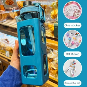 700ML Sevimli Kız Su Kapaklı Şişe Saman Etiket Plastik Meyve Suyu Süt Taşınabilir Kawaii Su Bardağı Çocuk Içme Seti (Yurt Dışından)
