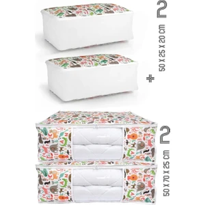 4'lü Set 50x70x25 - 50x25x20 Hayvan Baskılı Dolap İçi Ve Baza Altı Hurç