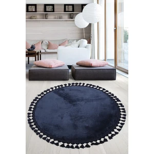 Linos Home Mavi Fluffy Düğüm Saçaklı Yuvarlak Post Peluş Halı