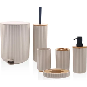 The Mia Stripe Banyo Seti Krem 6 Parça