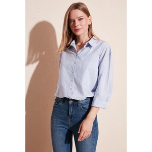 Çizgili Pamuklu Regular Fit Tek Cepli Gömlek Bayan Gömlek 611GM0018