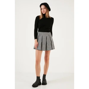 Pamuk Yün Karışımlı Pileli Kazayağı Regular Fit Mini Şort Etek 611SR00028