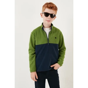 Yumuşak Dokulu Yarım Fermuarlı Renk Bloklu Dik Yaka Polar Çocuk Polar 5905004