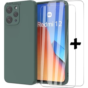 M.TK Moveteck Redmi 12 Kılıf Soft Yumuşak Mat Slim Kaymaz Silikon Kapak + 9h Ekran Koruyucu Cam 2in1 Set