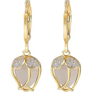 1 Çift Kedi Gözü Lale Vintage Dangle Küpe Kadınlar Için Lüks Zarif Kristal Opal Lale Kolye Damla Küpe Sevgililer Günü V8C3 (Yurt Dışından)