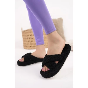 Modafrato HAVLU Çapraz Kadın Ev Terliği Kışlık Terlik Ses Yapmaz