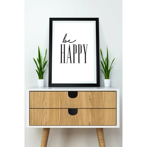 Tek Parça Çerçeve Görünümlü Yazılı Mdf Tablo "be Happy"