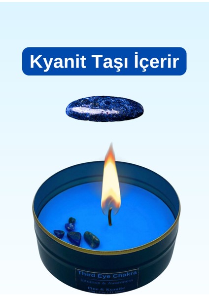 3. Göz Çakrası Meditasyon Mumu: Lapis Lazüli Taşı ve Çam Ağacı Kokusuyla El Yapımı Doğal Soya Mumu