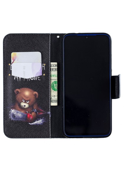 Desen Baskı Pu Deri Folio Xiaomi Redmi Için Telefon Kapağı Not 7s /not 7-Bear ve Uyarıları (Yurt Dışından)