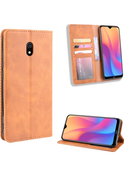 Xiaomi Redmi 8A-BROWN Için Retro Style Pu Deri Stand Cüzdan Telefon Kılıfı (Yurt Dışından)