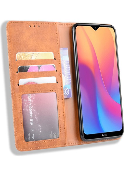 Xiaomi Redmi 8A-BROWN Için Retro Style Pu Deri Stand Cüzdan Telefon Kılıfı (Yurt Dışından)