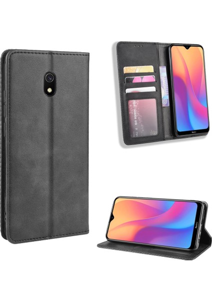 Xiaomi Redmi 8A-BLACK Için Retro Style Pu Deri Stand Cüzdan Telefon Kılıfı (Yurt Dışından)