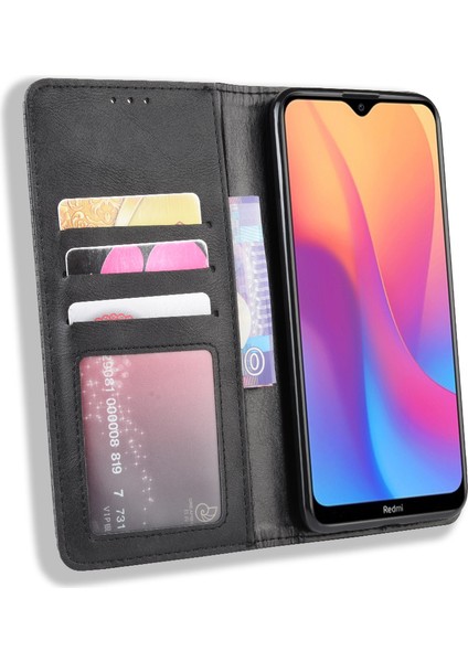 Xiaomi Redmi 8A-BLACK Için Retro Style Pu Deri Stand Cüzdan Telefon Kılıfı (Yurt Dışından)