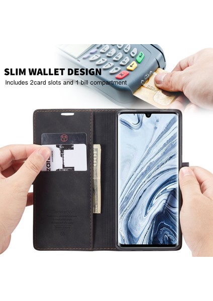 Xiaomi Mi Cc9 Pro/mi Için Otomatik Emilmiş Deri Cüzdan Kılıfı Not 10 Pro/mi Note 10-Black (Yurt Dışından)