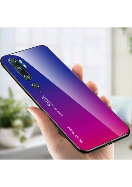 Xiaomi Mi Cc9 Pro-Mavi Gül Için Gradyan Renk Temperli Cam+Pc+Tpu Hibrit Kasa (Yurt Dışından)