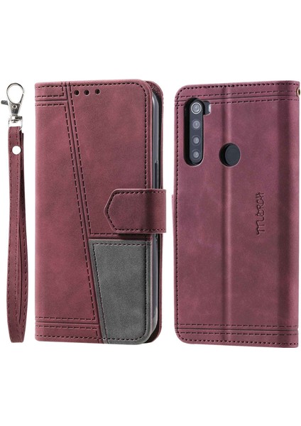Xiaomi Redmi Için Ttudrch Not 8/not 8 2021 004 Cilt Dokunuşlu Telefon Kılıfı, Rfıd Engelleme Standı Standı Cüzdan Strap-Dark Kırmızı (Yurt Dışından)