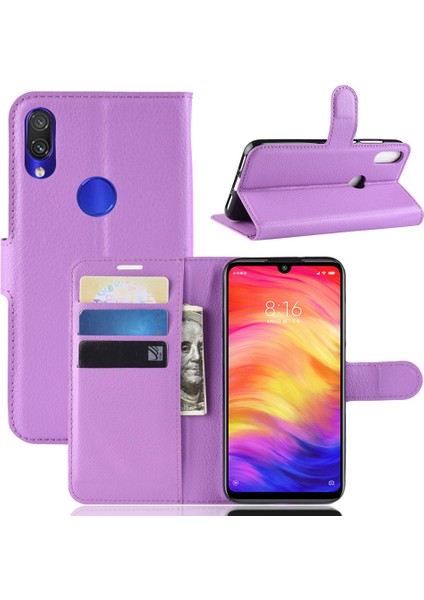 Litchi Doku Cüzdan Stand Deri Kılıf Kapağı Xiaomi Redmi Not 7s /not 7 /not 7 Pro (Hindistan) -Purple (Yurt Dışından)