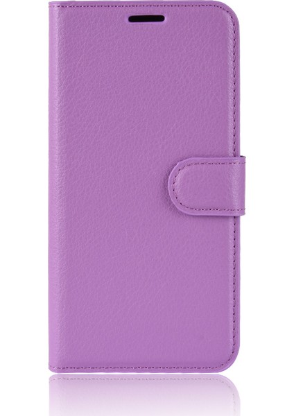 Litchi Doku Cüzdan Stand Deri Kılıf Kapağı Xiaomi Redmi Not 7s /not 7 /not 7 Pro (Hindistan) -Purple (Yurt Dışından)