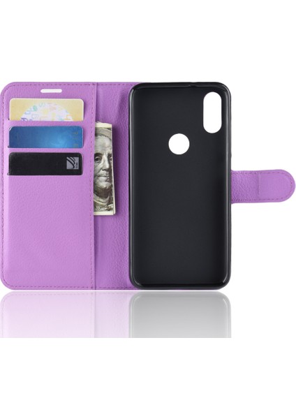Litchi Doku Cüzdan Stand Deri Kılıf Kapağı Xiaomi Redmi Not 7s /not 7 /not 7 Pro (Hindistan) -Purple (Yurt Dışından)