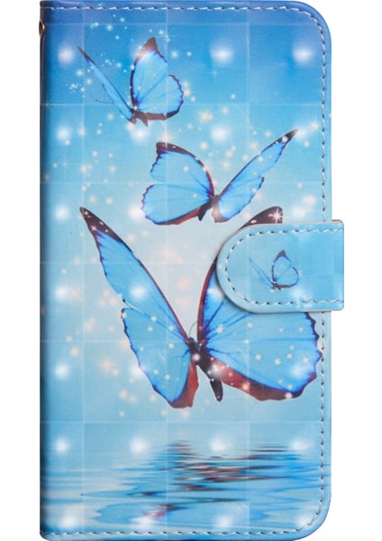 Işık Spot Dekor Desenli Deri Cüzdan Kılıfı Xiaomi Redmi Not 7s/not 7/not 7 Pro (Hindistan) -Blue Butterfly (Yurt Dışından)