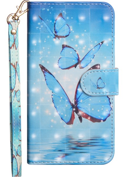 Işık Spot Dekor Desenli Deri Cüzdan Kılıfı Xiaomi Redmi Not 7s/not 7/not 7 Pro (Hindistan) -Blue Butterfly (Yurt Dışından)