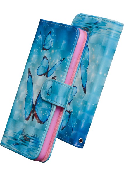 Işık Spot Dekor Desenli Deri Cüzdan Kılıfı Xiaomi Redmi Not 7s/not 7/not 7 Pro (Hindistan) -Blue Butterfly (Yurt Dışından)