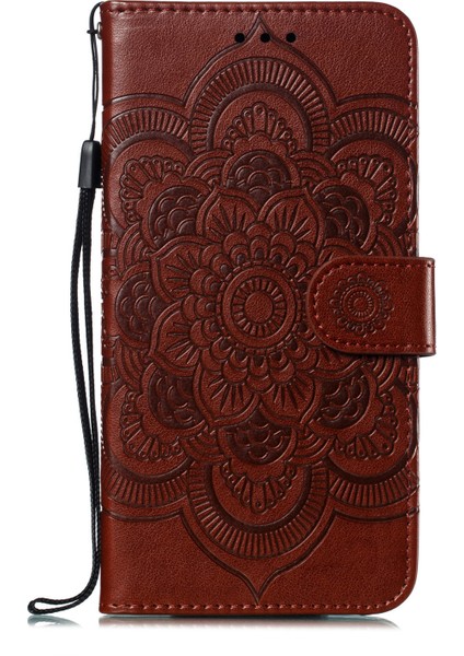 Xiaomi Mi 9 Baskı Için Mandala Çiçek Standı Deri Telefon Kasası Kapak Kahverengi (Yurt Dışından)