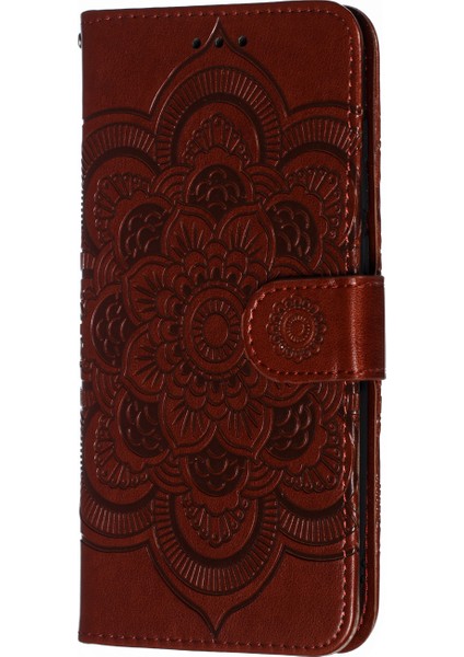 Xiaomi Mi 9 Baskı Için Mandala Çiçek Standı Deri Telefon Kasası Kapak Kahverengi (Yurt Dışından)