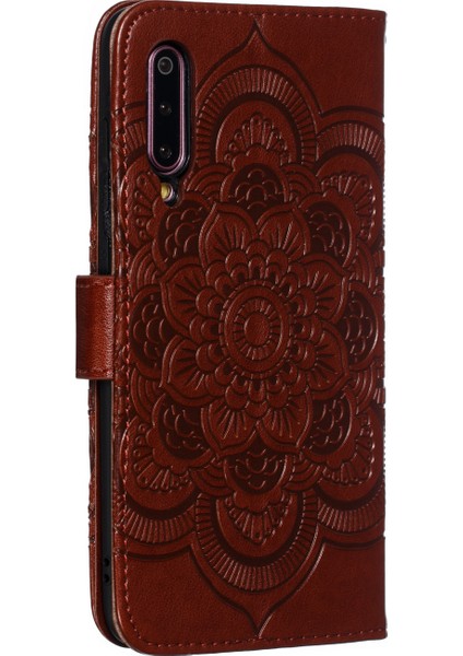 Xiaomi Mi 9 Baskı Için Mandala Çiçek Standı Deri Telefon Kasası Kapak Kahverengi (Yurt Dışından)