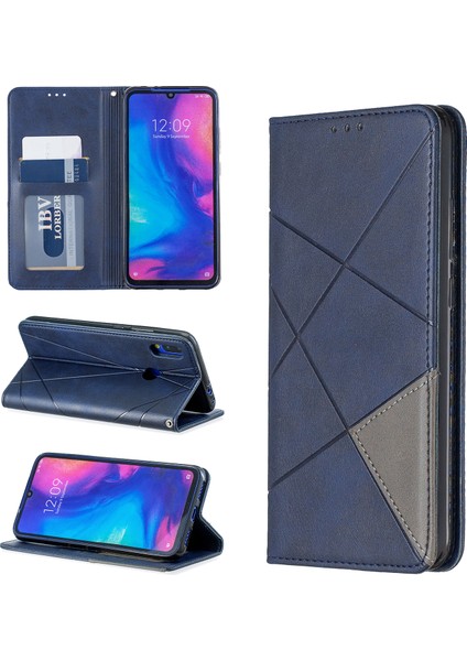 Xiaomi Redmi Için Geometrik Desen Deri Kart Tutucu Kılıf Not 7/note 7 Pro (Hindistan)/not 7s-Blue (Yurt Dışından)
