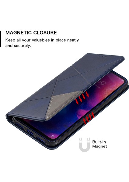 Xiaomi Redmi Için Geometrik Desen Deri Kart Tutucu Kılıf Not 7/note 7 Pro (Hindistan)/not 7s-Blue (Yurt Dışından)