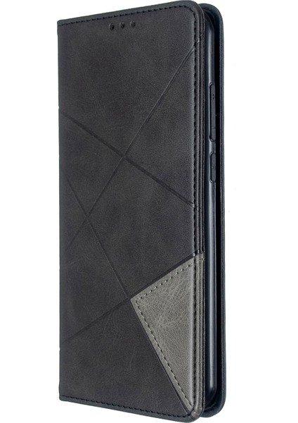 Geometrik Desen Stand Deri Kart Tutucu Xiaomi Redmi Note 8t-Black (Yurt Dışından)