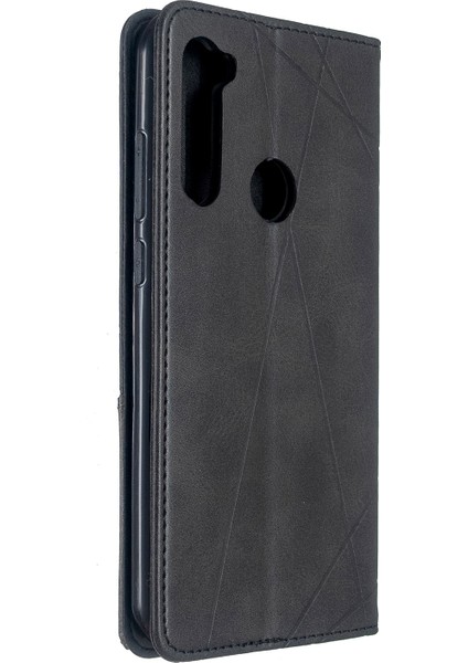 Geometrik Desen Stand Deri Kart Tutucu Xiaomi Redmi Note 8t-Black (Yurt Dışından)