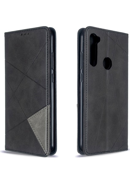 Geometrik Desen Stand Deri Kart Tutucu Xiaomi Redmi Note 8t-Black (Yurt Dışından)