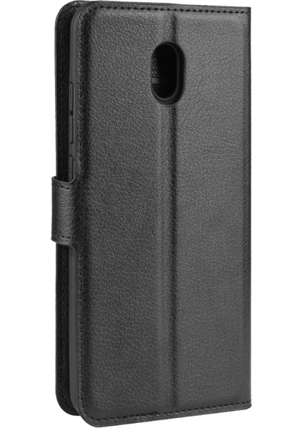 Litchi Cilt Cüzdan Deri Deri Stand Telefon Mobil Muhafaza Kapağı Xiaomi Redmi 8A-BLACK (Yurt Dışından)