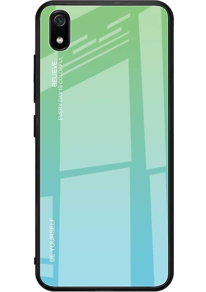 Xiaomi Redmi 7A-YEŞIL Mavi Için Gradyan Renk Cam+Tpu Hibrit Kılıf (Yurt Dışından)