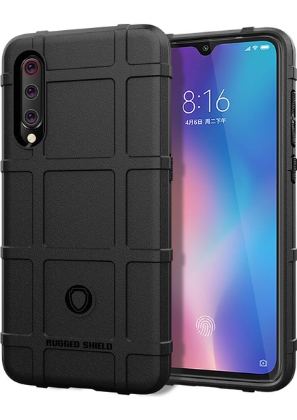 Xiaomi Mi 9-Black Için Sağlam Shock Anti-Shock Square Grid Doku Tpu Telefon Kapağı (Yurt Dışından)