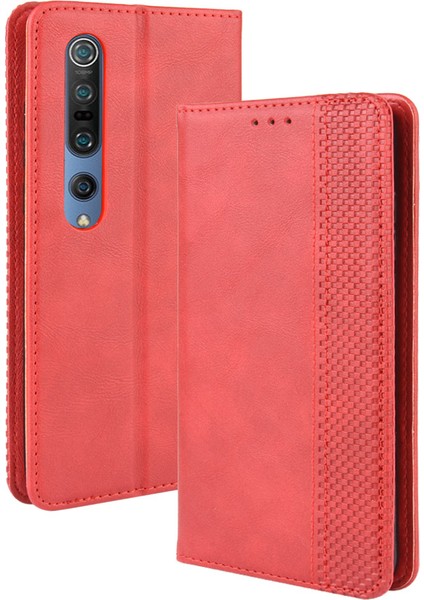 Xiaomi Mi 10 5g/mi 10 Pro 5g-Red Için Otomatik Emilmiş Retro Deri Cüzdan Kılıfı (Yurt Dışından)